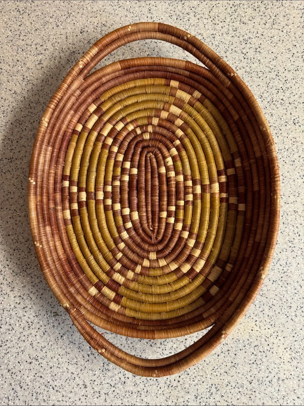 Vintage Handwoven Natural Fiber Southwestern Basket/Tray in Brown & Mustard
